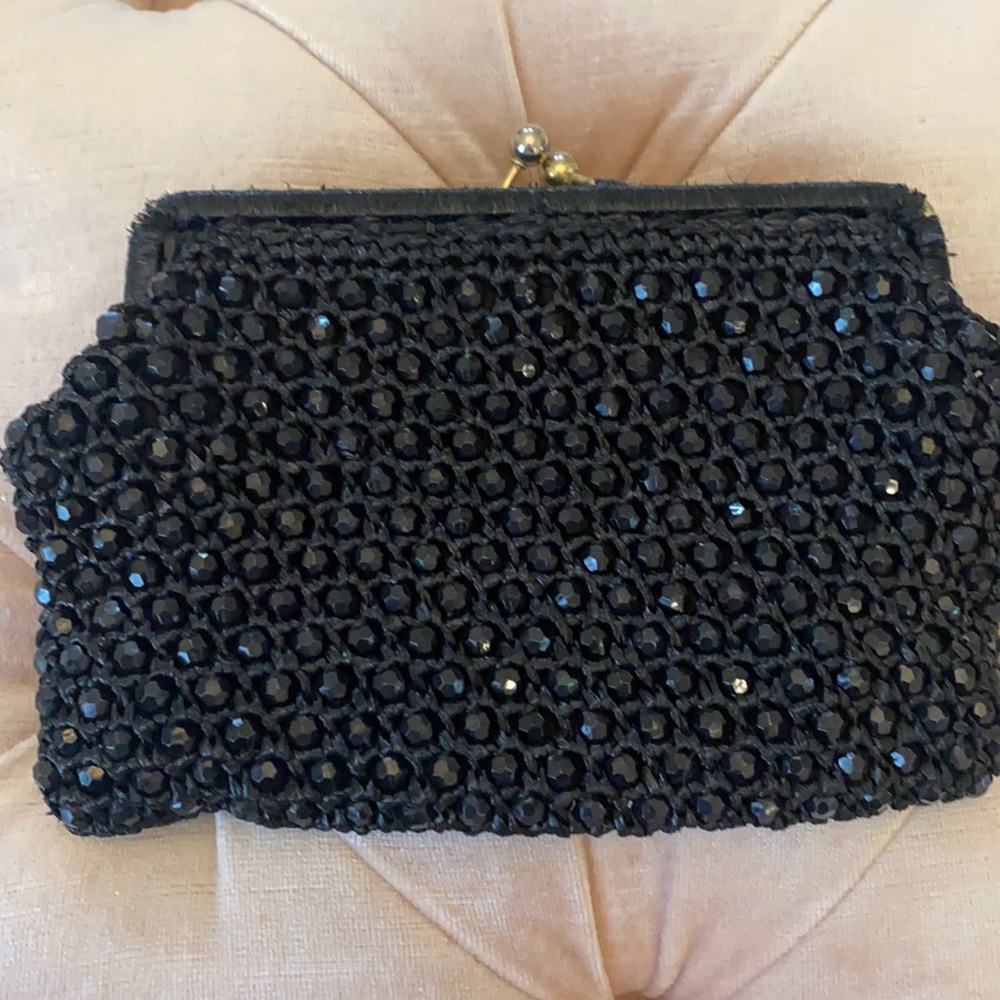 Vintage black beaded clutch
